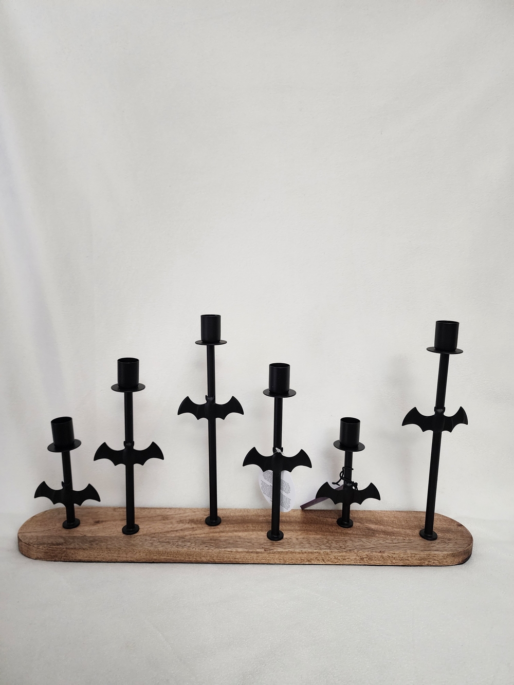 Black Bat Accent Candle Holder on Wood Base - Halloween Decor